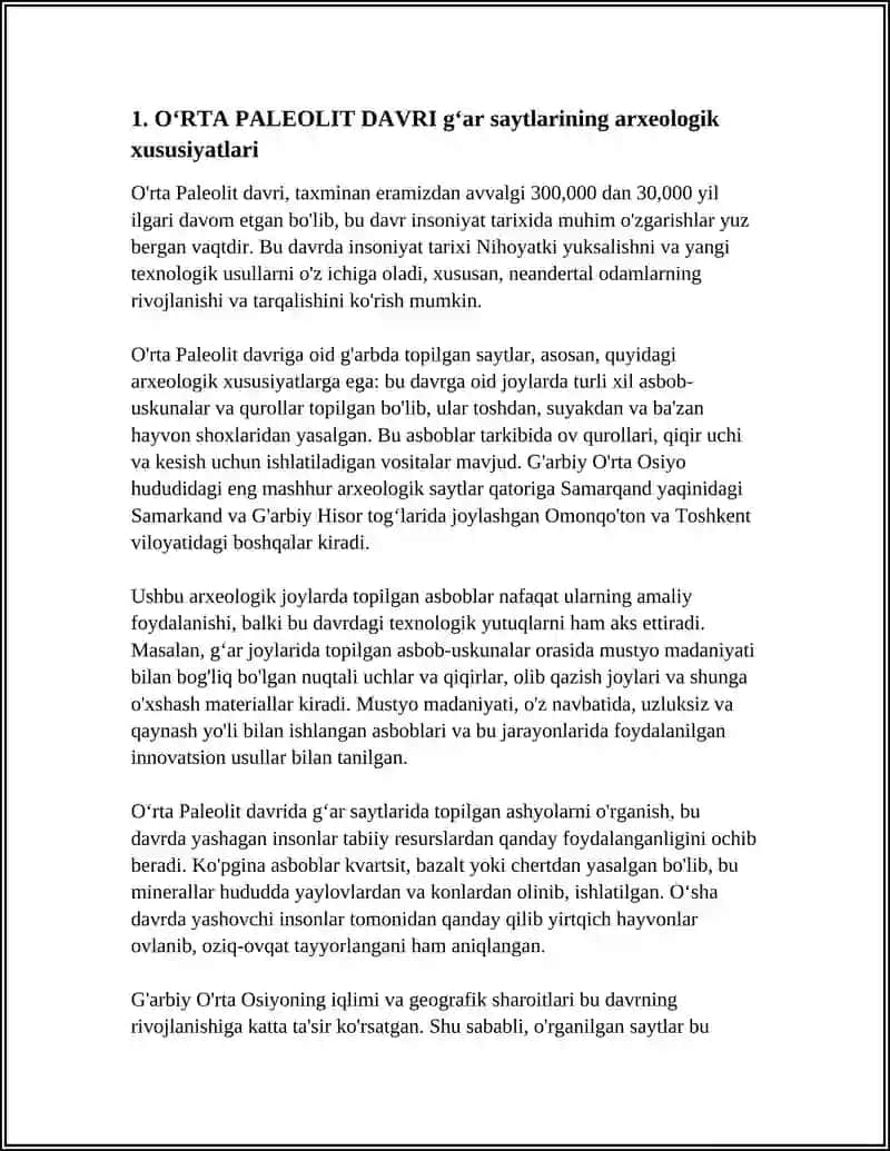 OʻRTA PALEOLIT DAVRI TARIXIY YODGORLIKLARI 3