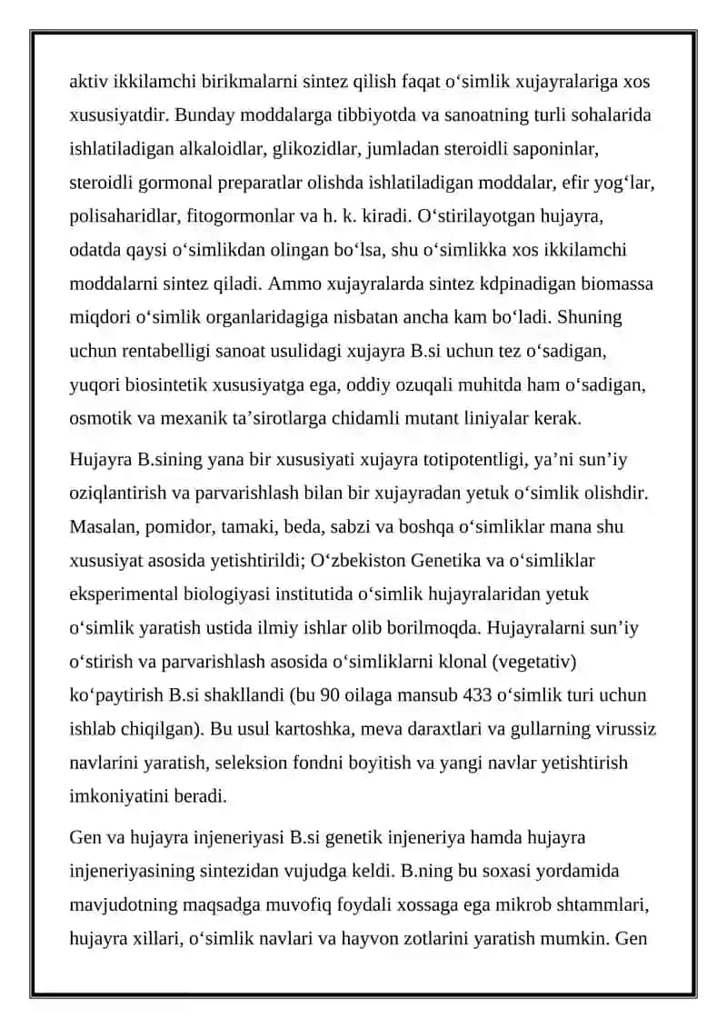 BIOLOGIK VA BIOTEXNIK TIZIMLAMI YARATISH VA TAHLIL QILISH 3