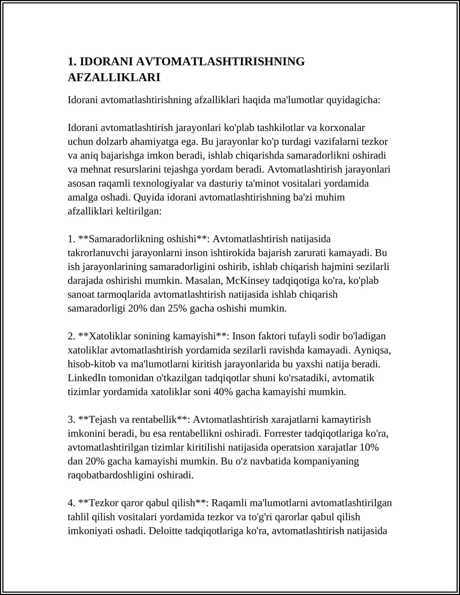 IDORANI AVTOMATLASHTIRISH. QOʼLLANILISHI VA TAVSIFLARI, ASOSIY KOMPONENTLARI 3