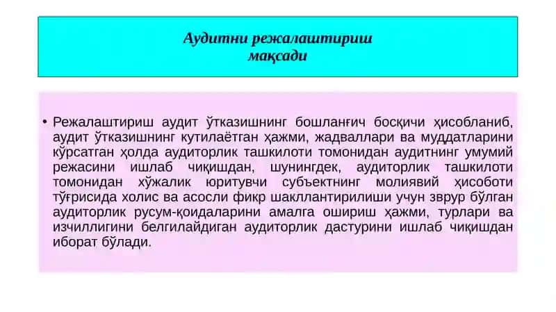 AUDIT TEKSHIRUVINING TASHKILIY ASOSLARI, AUDIT STRATEGIYASI VA TEXNOLOGIYASI 3