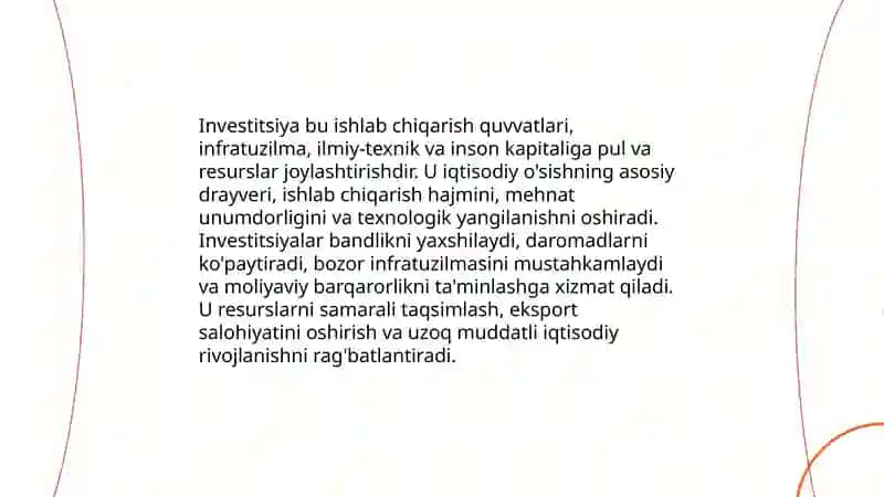 Investitsiyalarning mohiyati turlari investitsion faoliyat va davlat siyosati 3