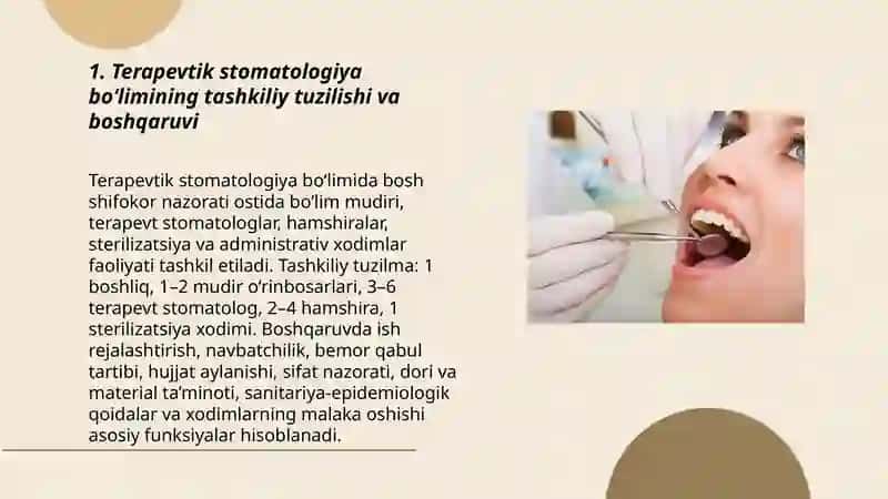 Terapevtik stomatologiya bolimini tashkil etish. Talablari 3