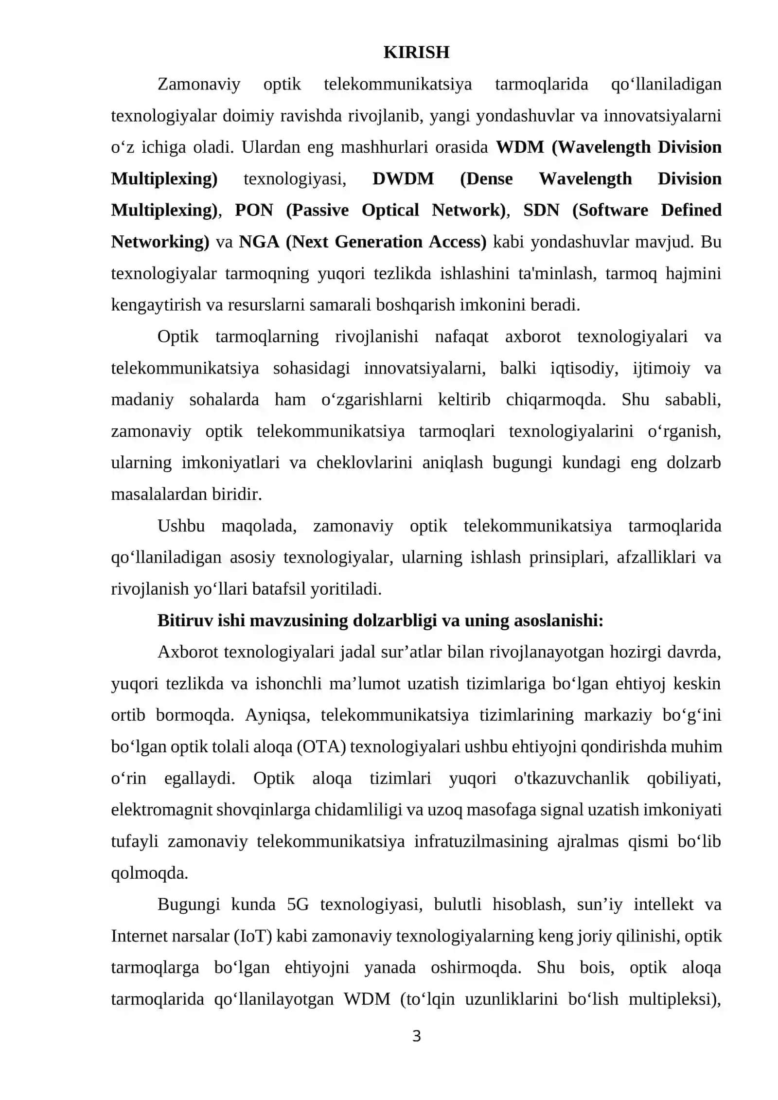 zamonaviy optik telekomunikatsiya tarmoqlarida qollaniladigan texnologilar 3