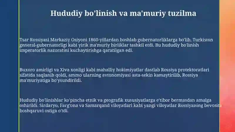 Chor Rossiya davrida Markaziy Osiyo tarixiy geografiyasi 3
