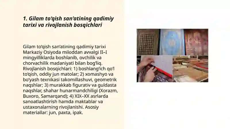 Gilam to‘qish san’ati tarixi va uslublari 3