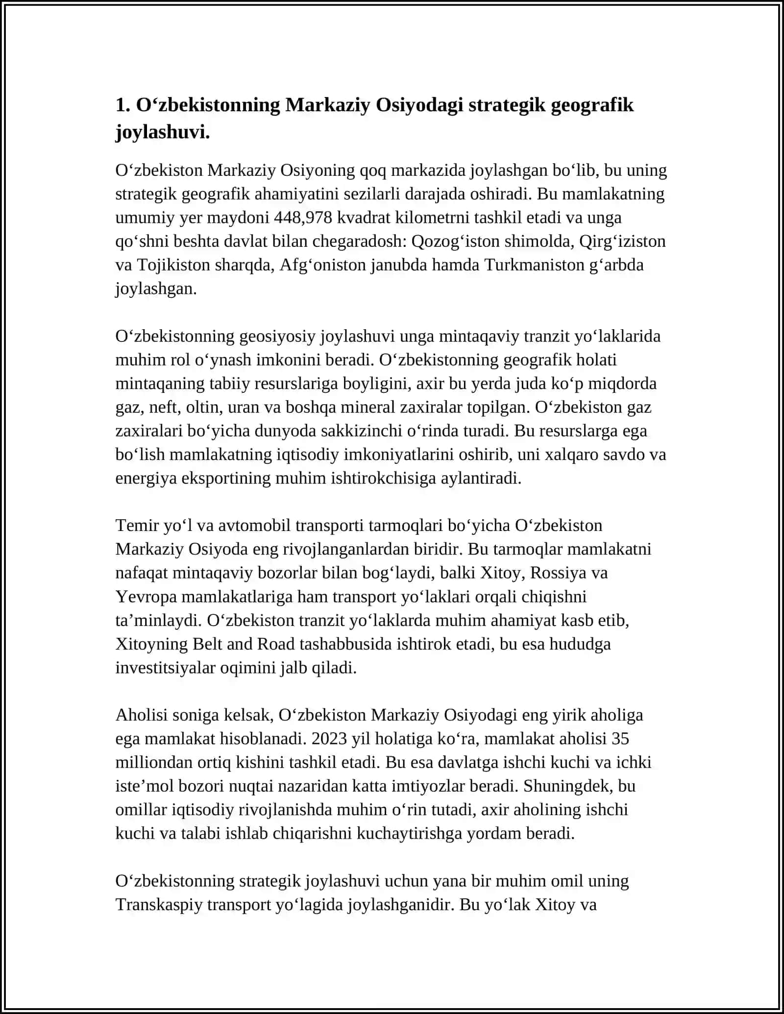 O'ZBEKISTONNING MARKAZIY OSIYODA TINCHLIK VA BARQARORLIKNI TA'MINLASHDAGI O'RNI 3