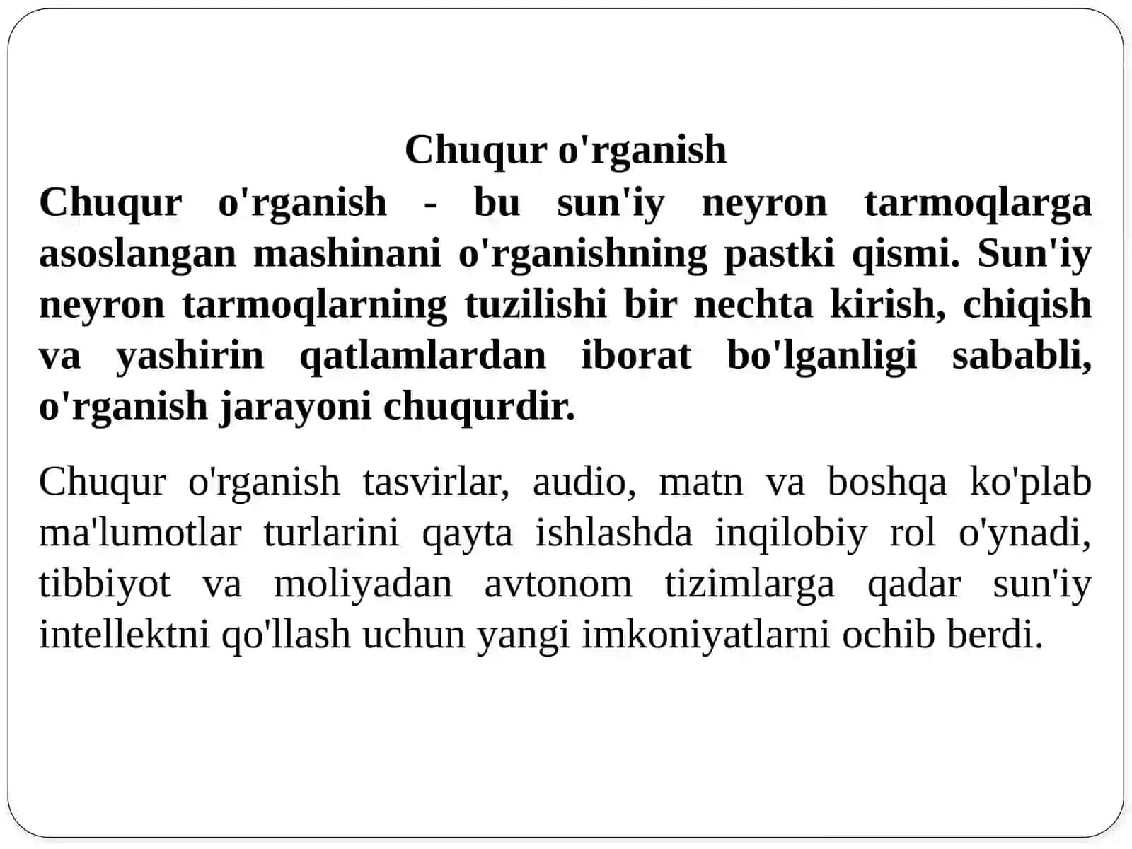 Chuqur o’rganish. Chuqur o’rganish algoritmlari 3