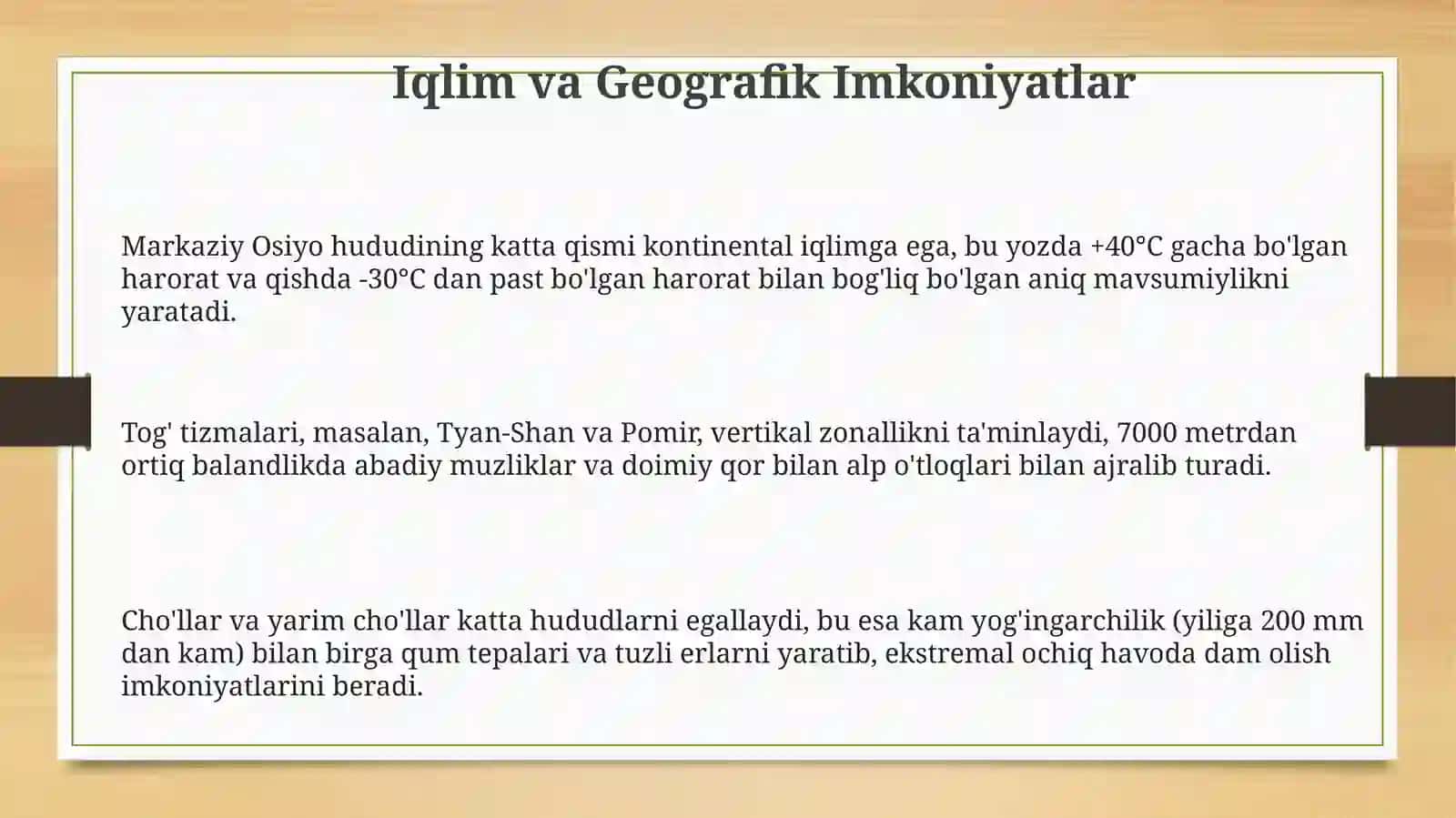 Oʻrta Osiyo iqlimida rekreatsion maqsadilarda foydalanish 3