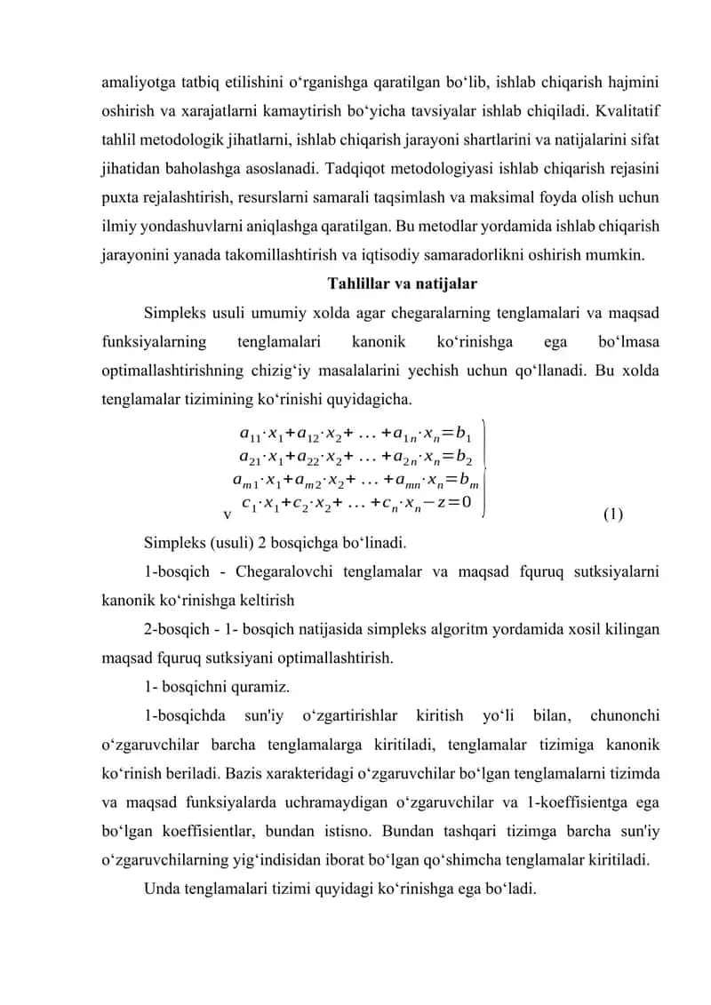 Muzqaymoq fabrikasi uchun Simpleks usuli orqali optimal ishlab chiqarish rejasi 3