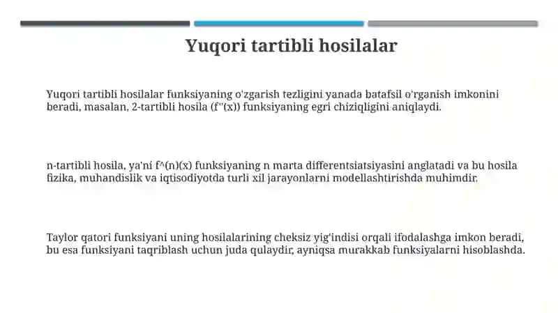 Yuqori tartibli hosilalar va ularni hisoblash 3