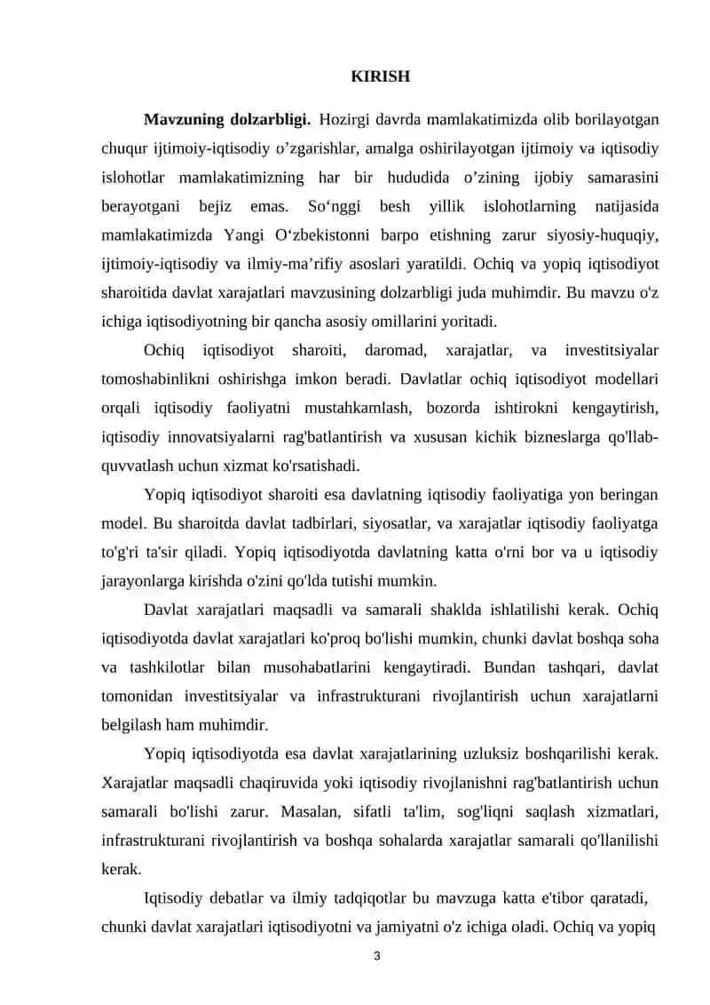 OCHIQ VA YOPIQ IQTISODIYOT SHAROITIDA XARAJATLAR MULTIPLIKATORI 3