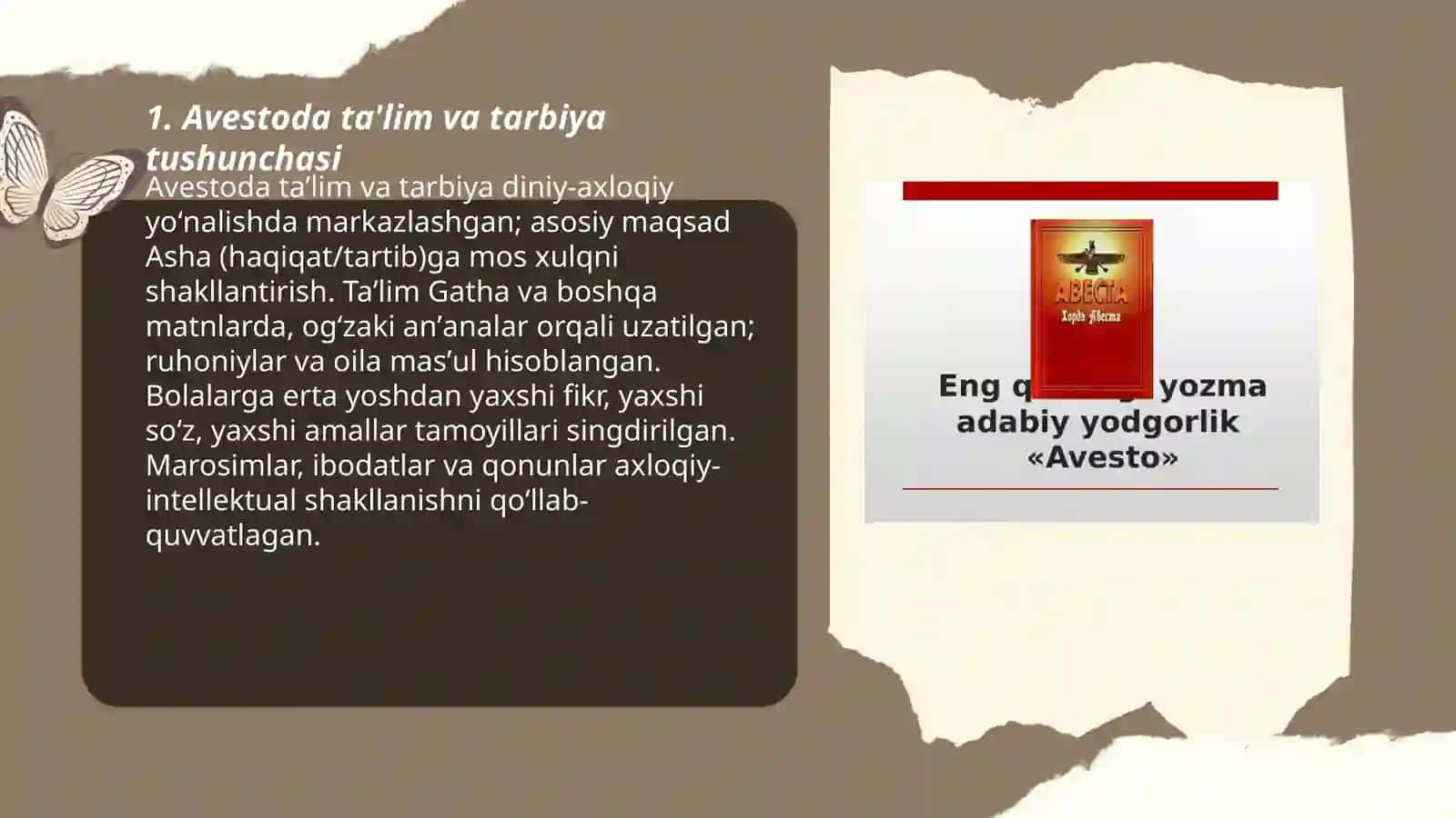 Avestoda eng qadimgi Yozma yodgorliklaedagi ta'lim tarbiya masalalari 3