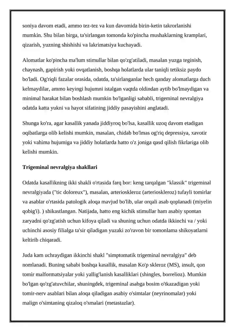 YUZDAGI OG'RIQ SINDROMI: SABABLARI, BELGILARI VA DAVOLASH 3