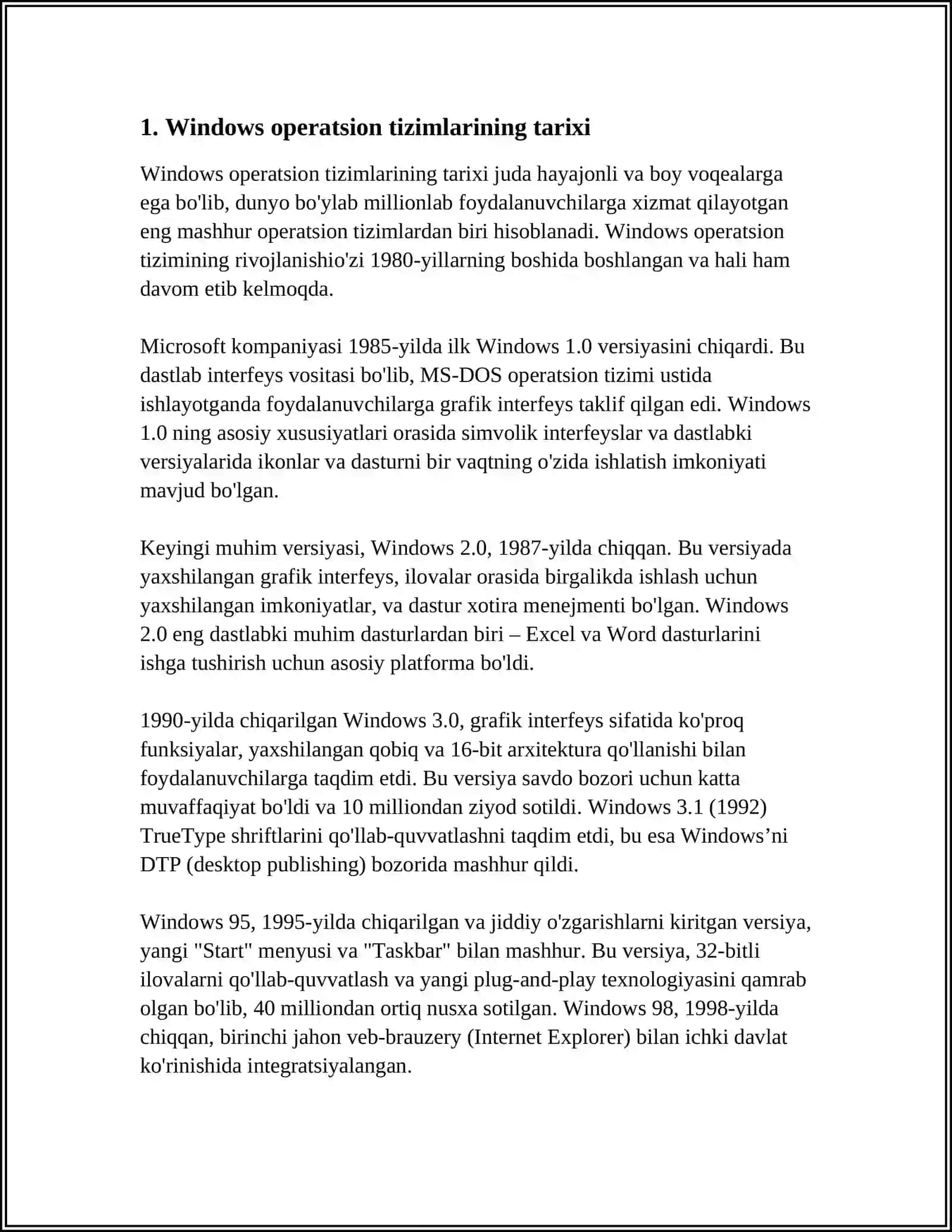 WINDOWS OPERATSION TIZIMINING UMUMIY TASNIFI 3