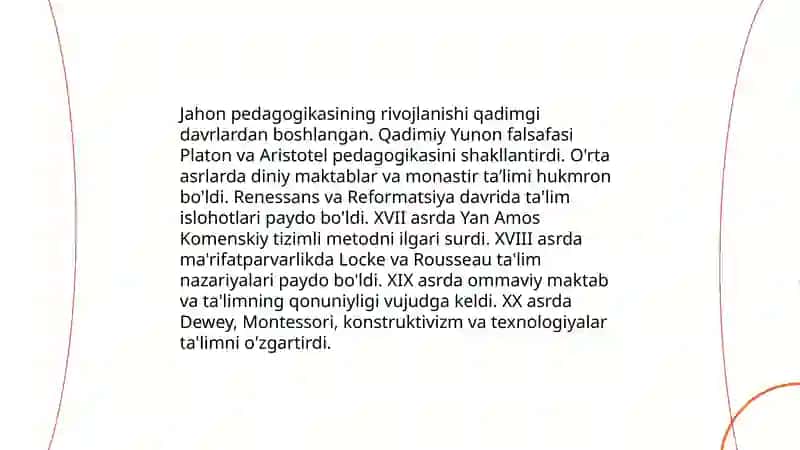 Jahon pedagogika fanining rivojlanish tarixi bayoni. Yan Amos Komenskiyning pedagogik sistemasi 3