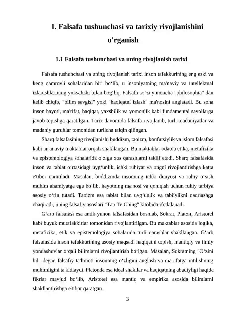 Falsafa tushunchasi va tarixiy rivojlanishini o'rganish 3