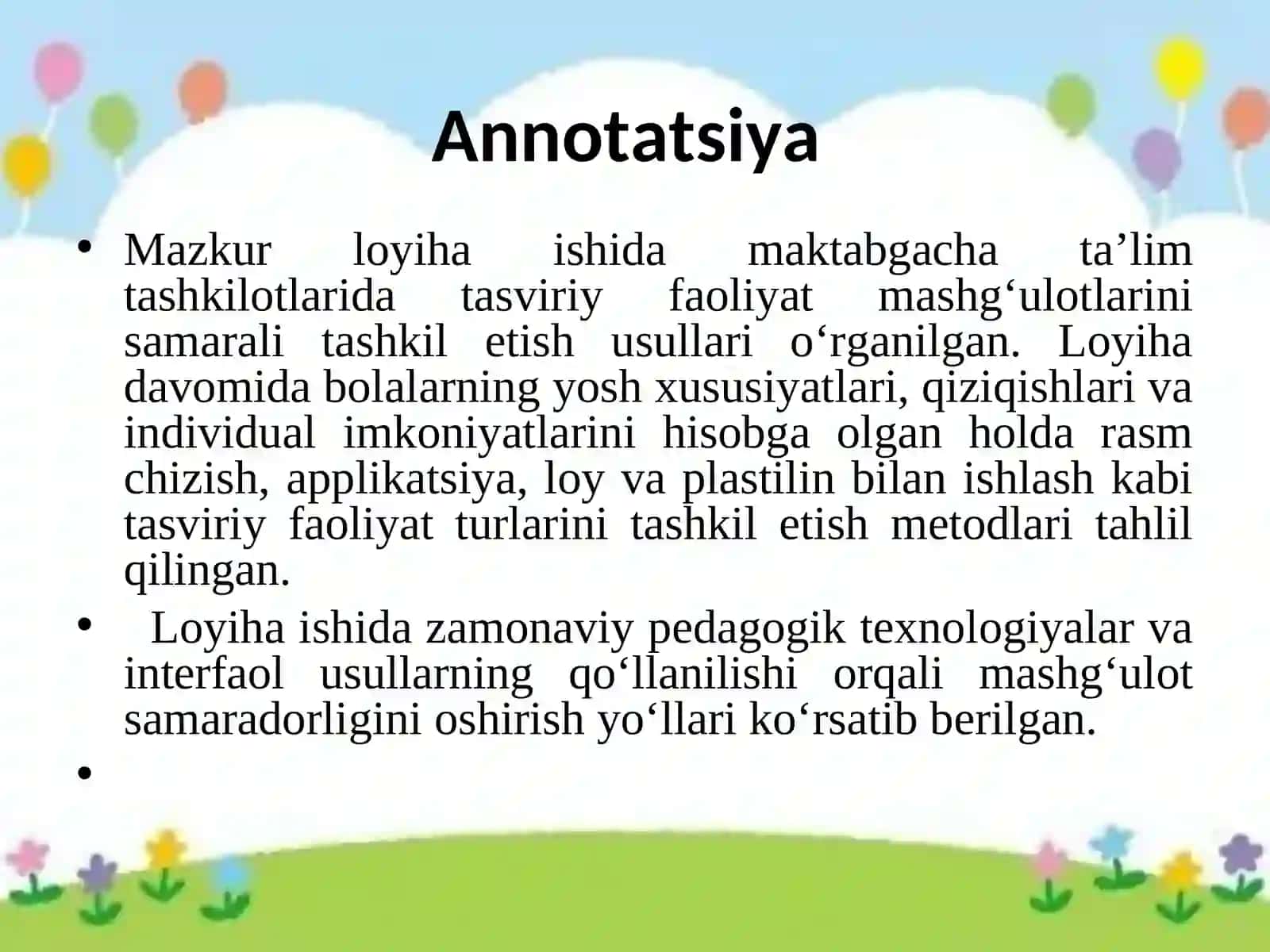 Maktabgacha ta’lim tashkilotida Tasviriy faoliyat mashg’ulotlarini tashkil etish usullari 3