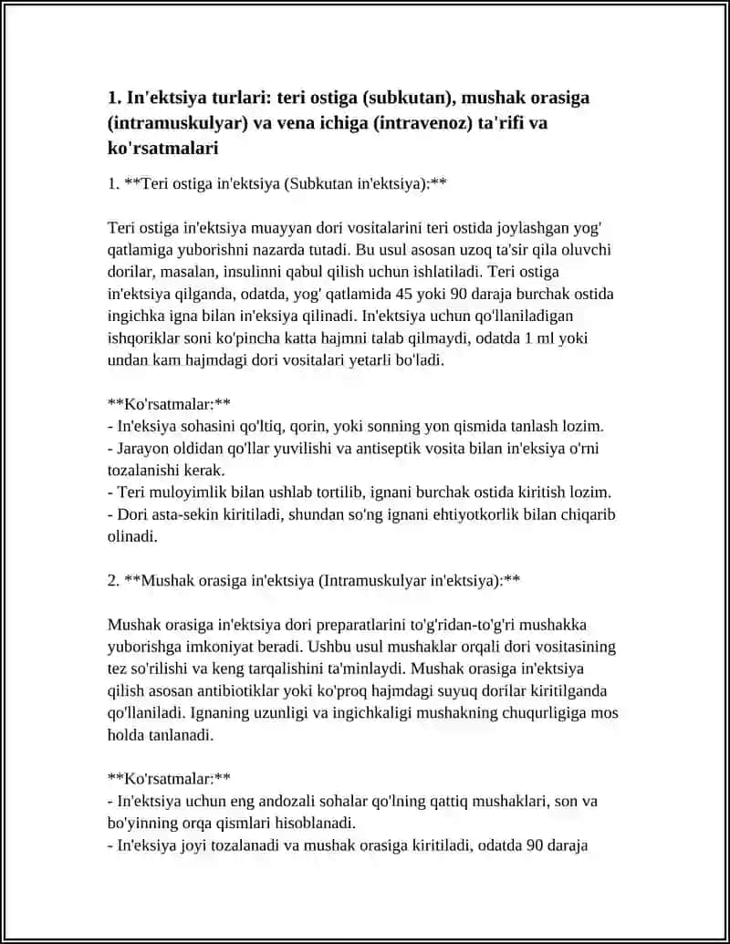DORI VOSITALARI,TERI OSTIGA,MUSHAK ORASIGA VA VENA ICHIGA INIKSIYA QILISH MITODIKASI 3