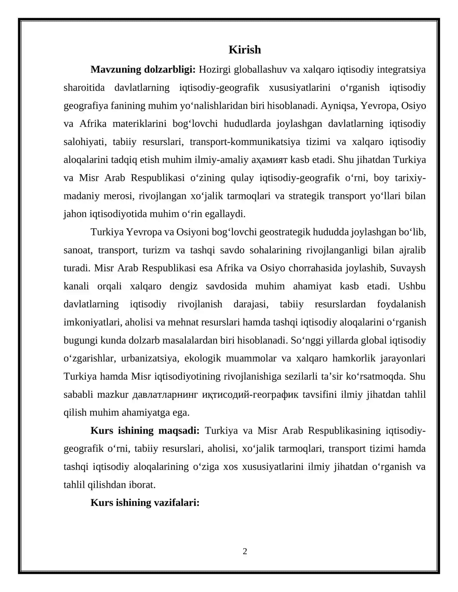 Turkiya va Misr Arab Respublikasiga iqtisodiy geografik tavsif 3