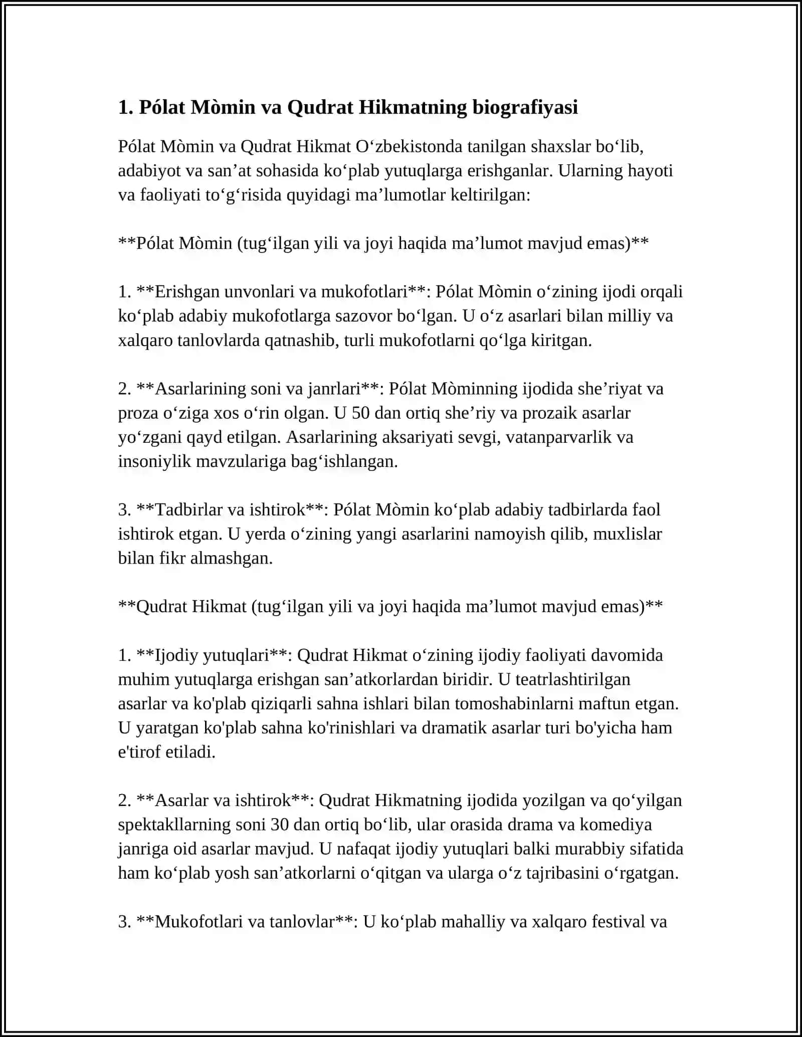 PÓLAT MÒMIN VA QUDRAT HIKMATNING HAYOTI VA IJODI BÒYICHA 3