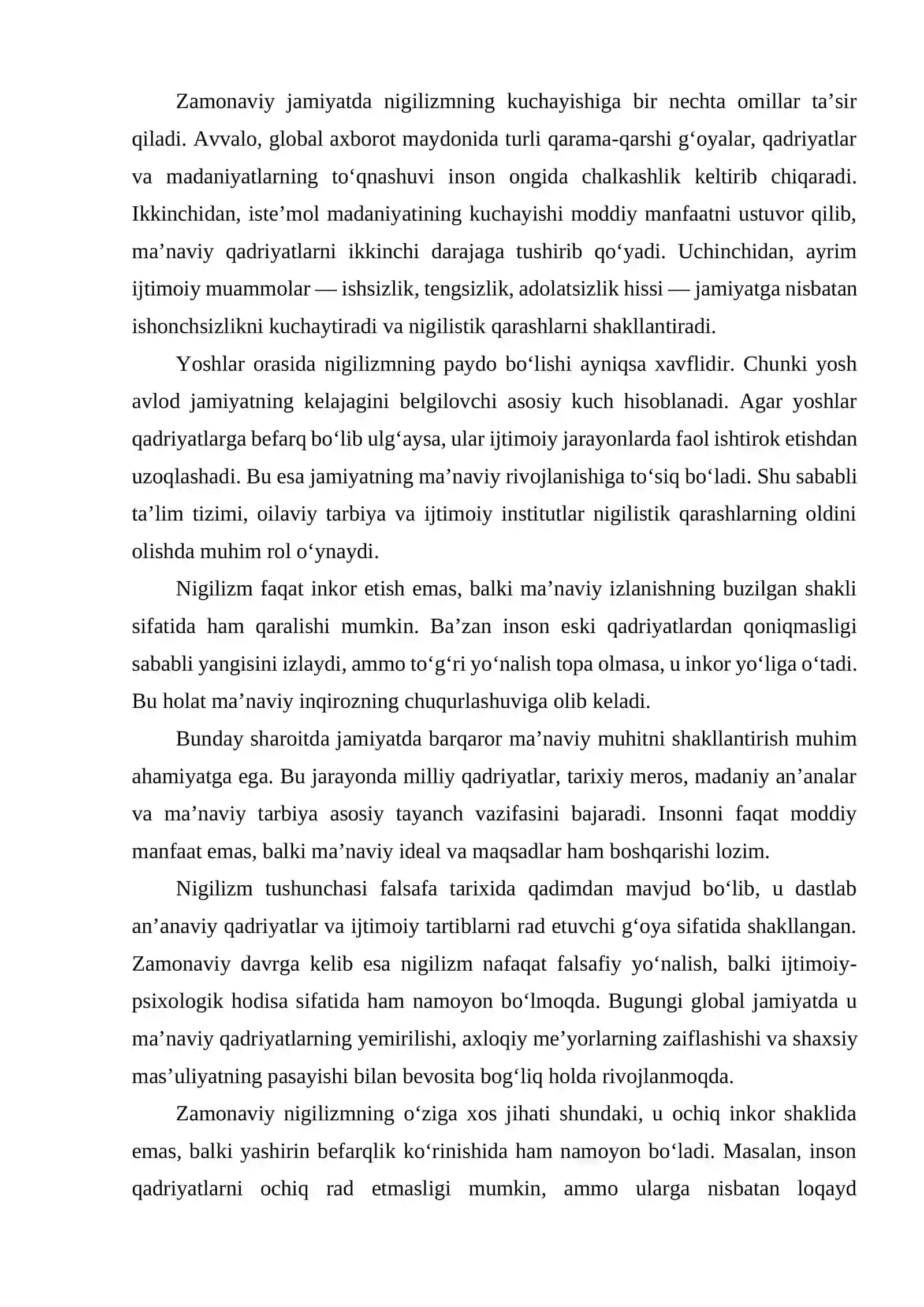 NIGLIZM ZAMONAVIY JAMIYATDAGI MA'NAVIY TANAZZUL ASOSI 3