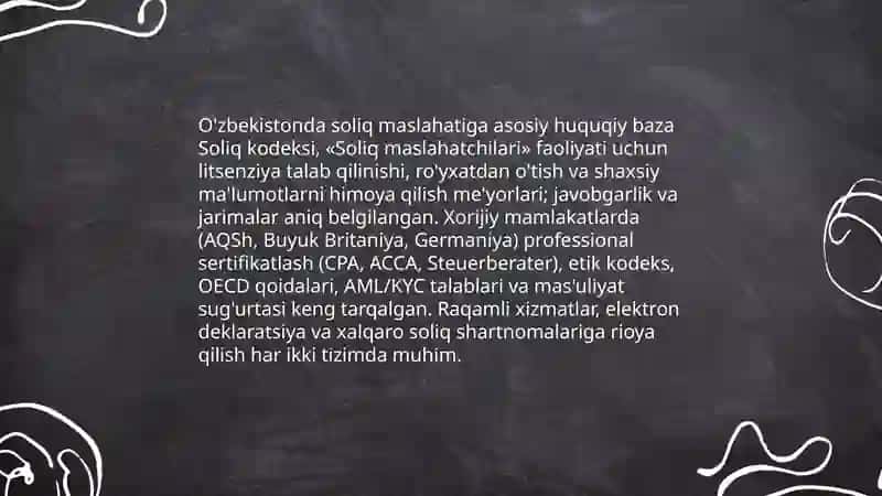 O'zbekiston va xorijiy mamlakatlarda soliq maslahatini tashkil etishning qiyosiy tahlil etish 3