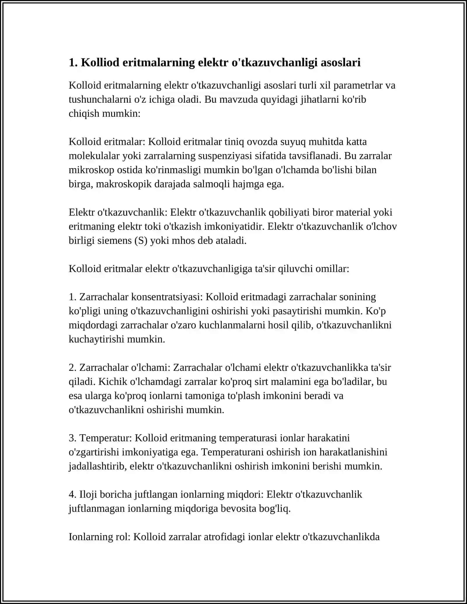 Kolliod eritmalarning elektr o'tkazuvchanligi asoslari 3