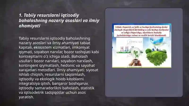 Tabiy resurslarni iqtisodiy baholash ilmiy amaliy ahamiyati 3