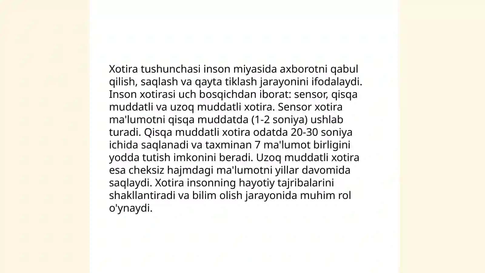 Xotira xaqida tushuncha va uning nerv-fiziologik asoslari 3