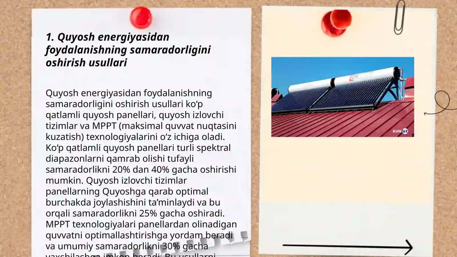 Quyosh energiyasi va yoqilgʻi elementlaridan foydalanish va energiya uzatish yangi usullarini yaratish 3