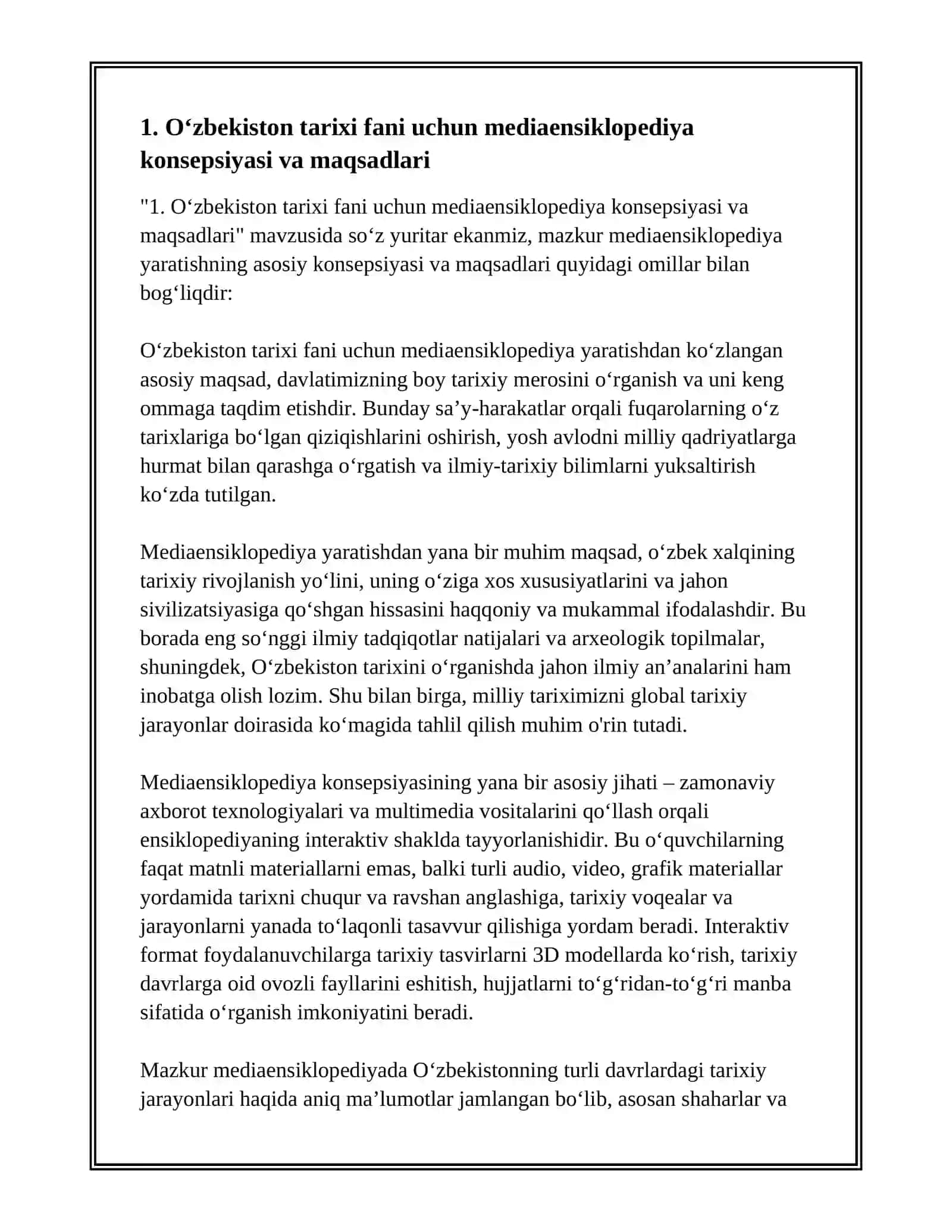 OʻZBEKISTON TARIXI FANI DOIRASIDA MEDIAENSIKLOPEDIYA TUZISH 3