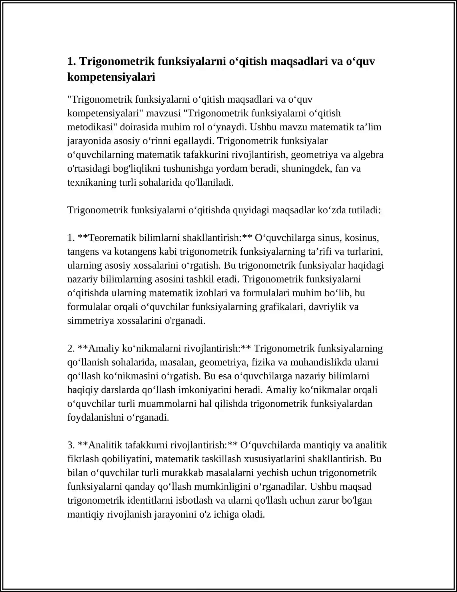 TRIGONOMETRIK FUNKSIYALARNI OʻQITISH METODIKASI 3
