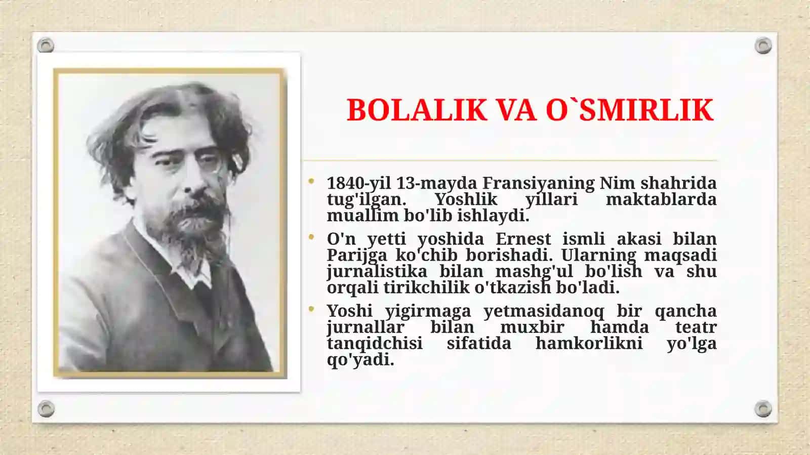 10-sinf Adabiyot fanidan Alfons Dode So'nggi saboq hikoyasi dars taqdimot 3