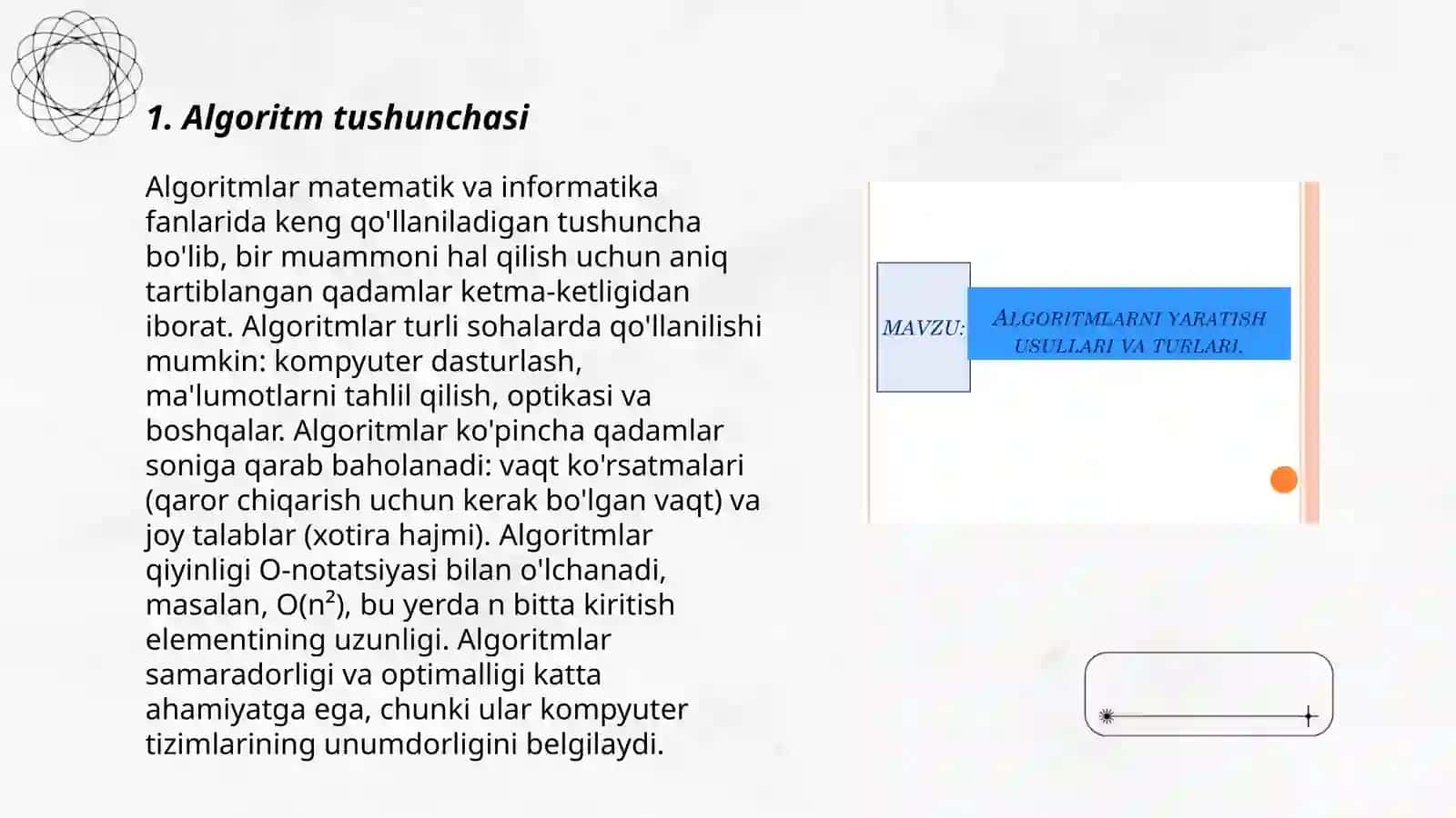 Algoritmlar va ularning turlari xususiyatlari haqida tushuncha berish 3