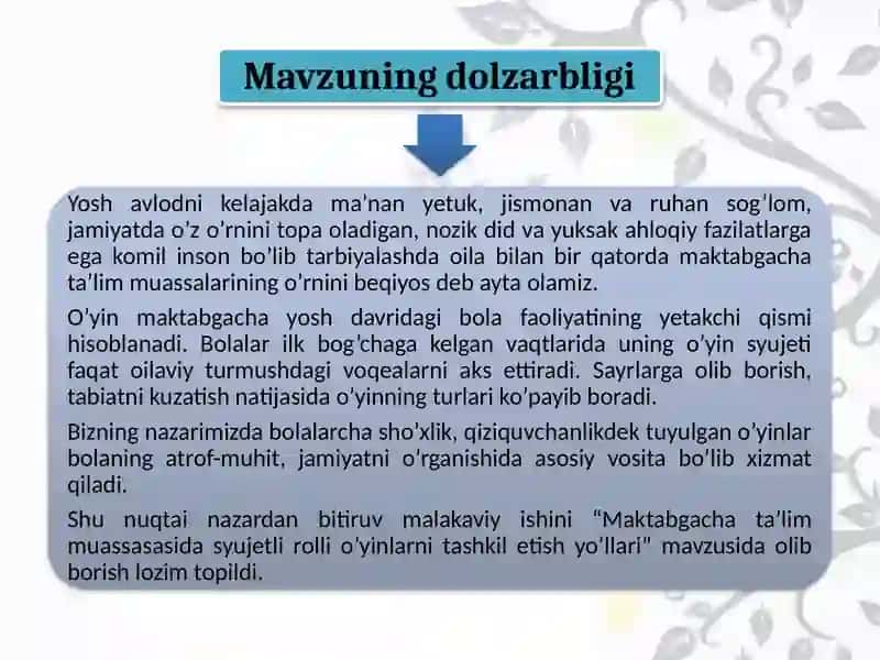 Maktabgacha ta'lim muassasalarida sujetli-rolli o'yinlarni tashkil etish yo'llari 3