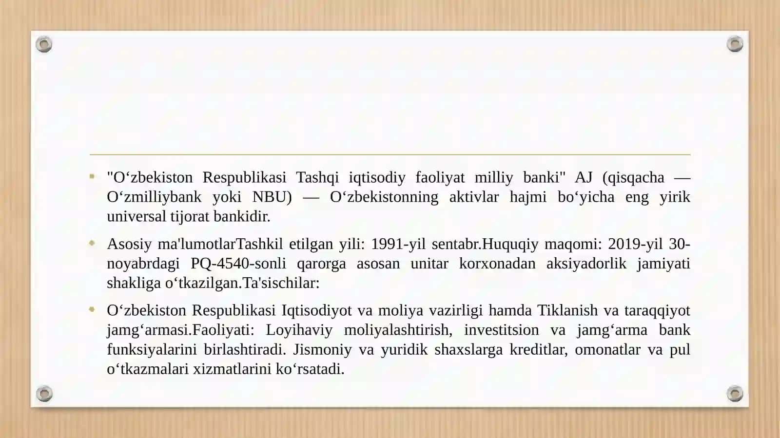 OʻZBEKISTON RESPUBLIKASI TASHQI IQTISODIY FAOLIYAT MILLIY BANKI AJ 3