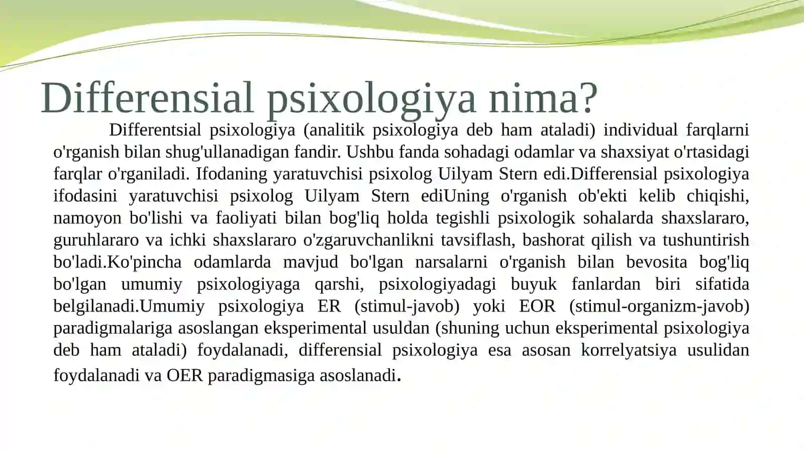 Differensial psixologiya usullarining tasnifi 3