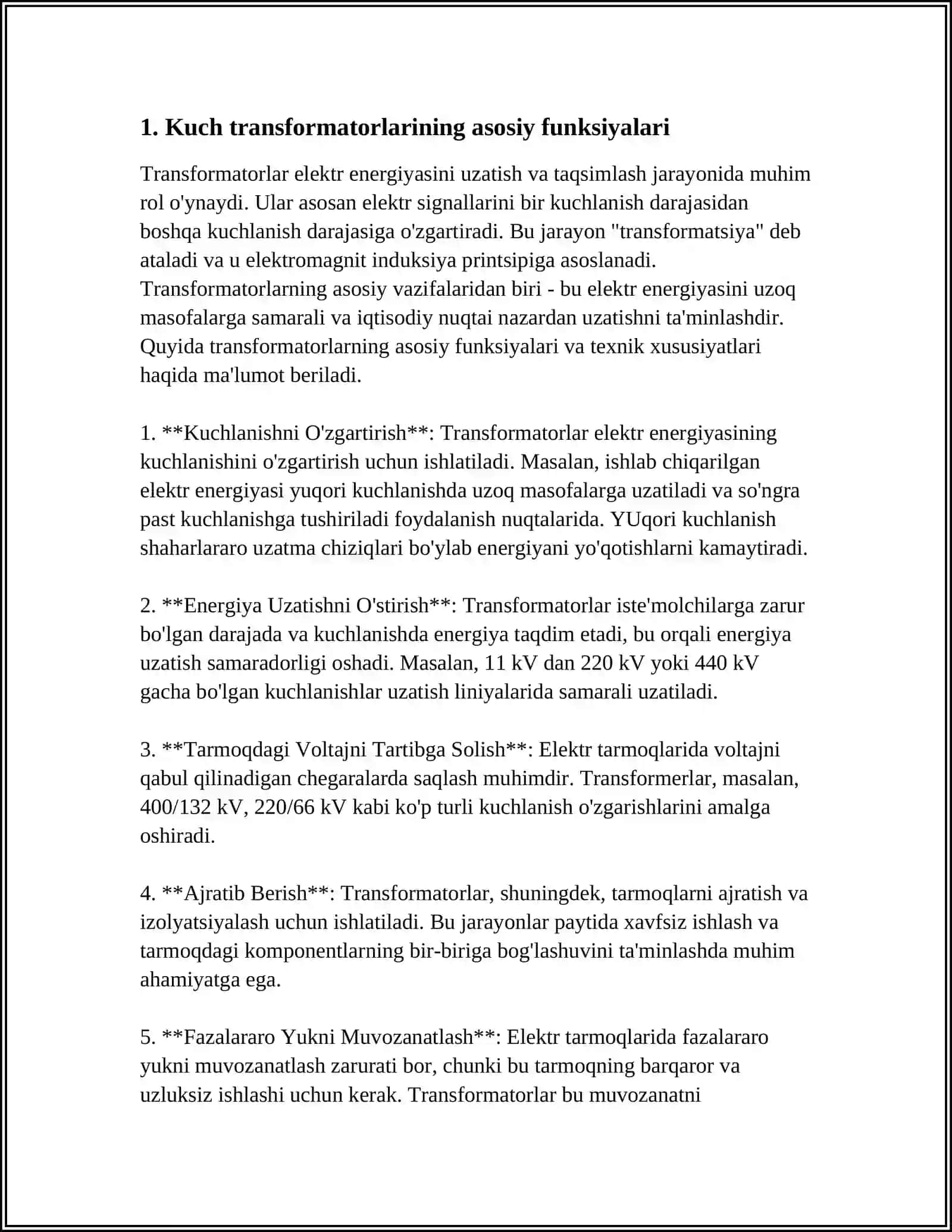 PODSTANTSIYALARDA KUCH TRANSFORMATORLARINING SONI VA QUVVATINI TANLOV 3