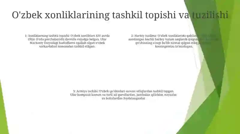 O'Zbek Xonliklarining Tashkil Etilishi Va Ulardagi Qo'Shinlarning Tuzilishi Va Tarkibi 3