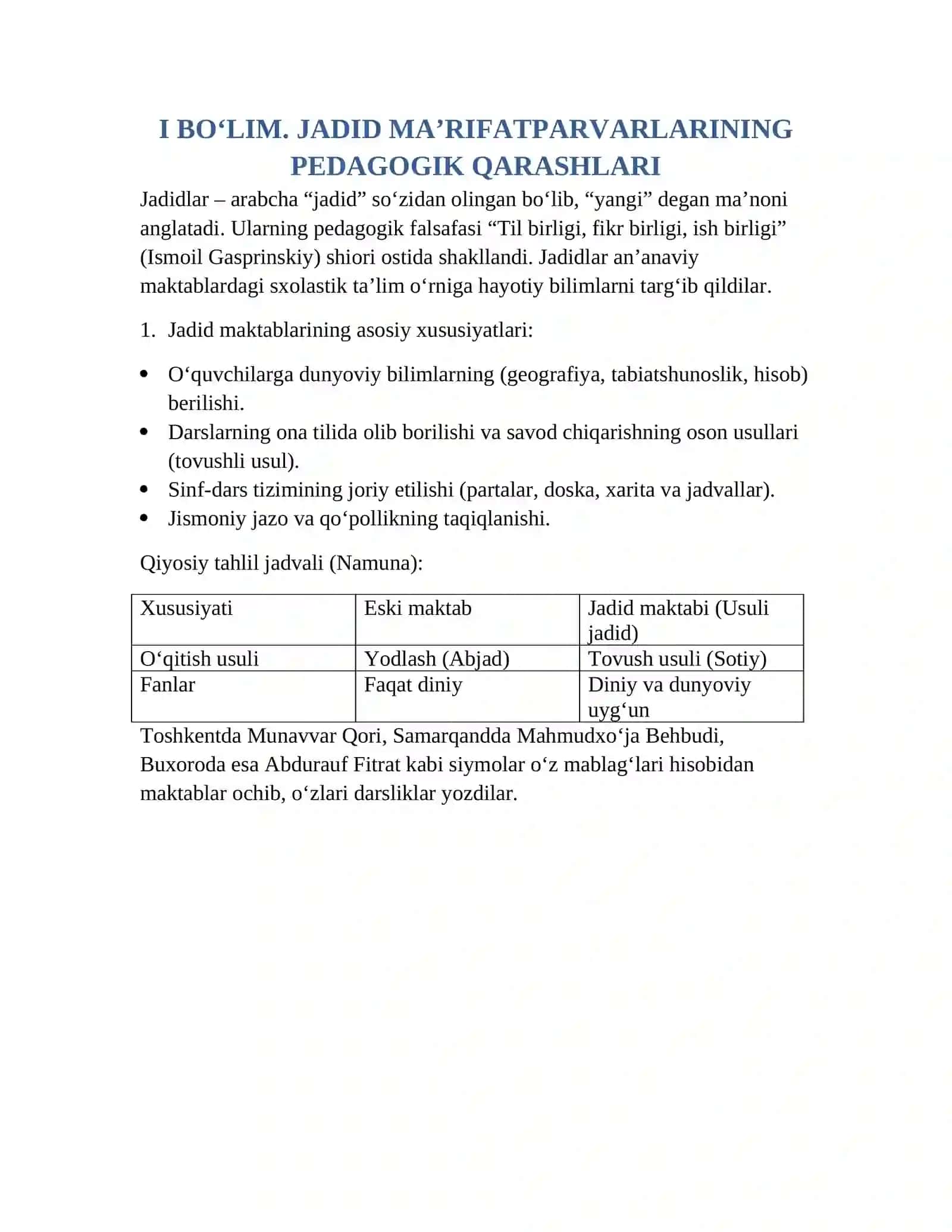 “JADID MA’RIFATPARVARLARNING PEDAGOGIK QARASHLARI. ABDULLA AVLONIYNING PEDAGOGIK QARASHLARI” 3