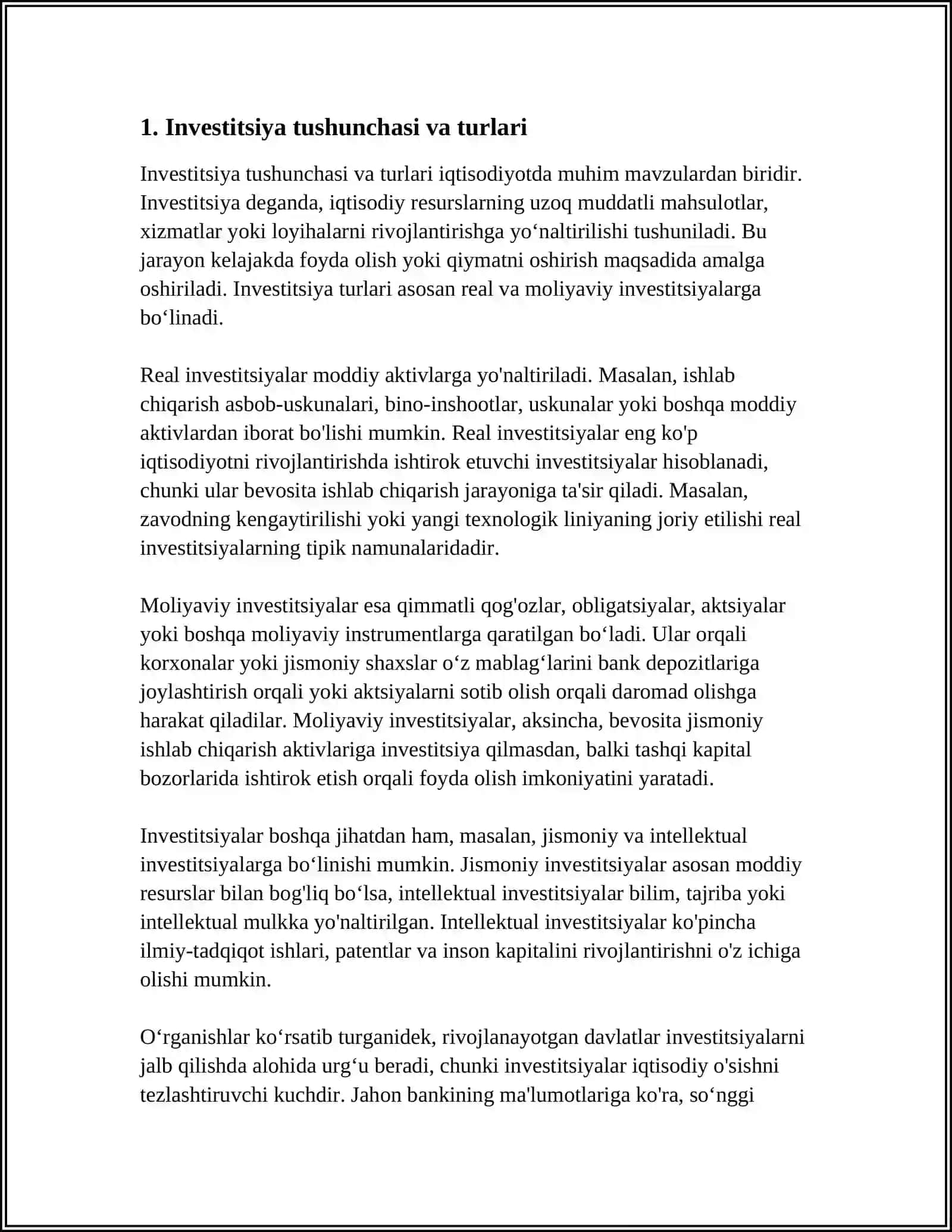 INVЕSTITSIУА TО‘G‘RISIDА TUSHUNCHА VА О‘ZBЕKISTОNNING JАHОN IQTISОDIУОTIGА QО‘SHILISHINING SHАRT-SHАRОITLАRI 3