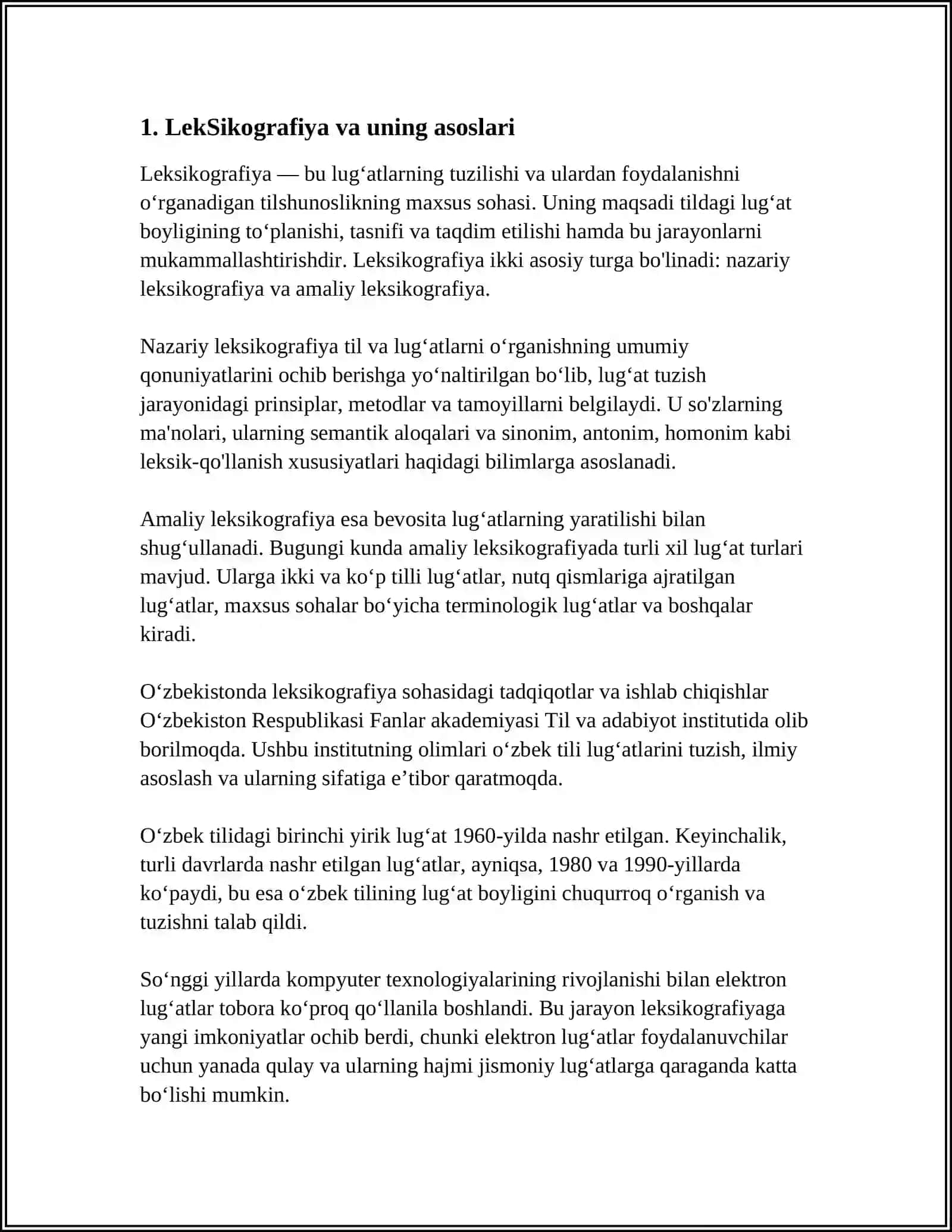 LEKSIKOGRAFIYA LUG'ATLAR VA ULARNING TIPLARI:ENSIKLOPEDIK VA LINGVISTIK LUG'ATLAR.BIR TILLI KO'P TILLI LINGVISTIK LUG'ATLAR.BIR TILLI LINGVISTIK LUG'ATLARNING TIPLARI 3