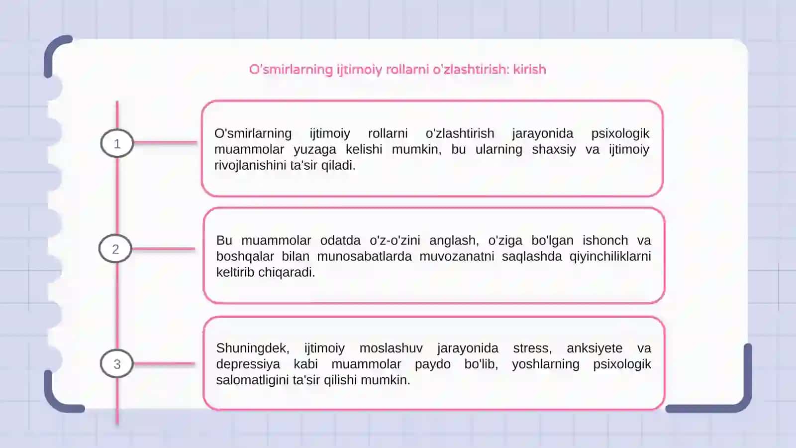 O'smirlarning ijtimoiy rollarni o'zlashtirish jarayonida uchraydigan psixologik muammolar 3