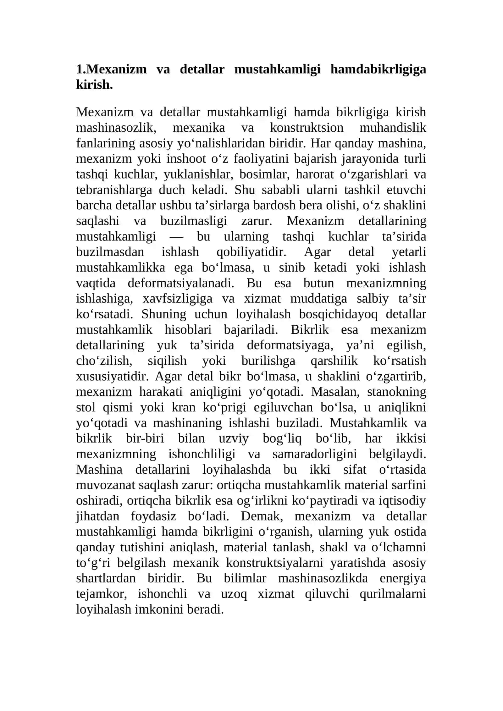 Mexanizm va detallarining mustahkamligi va bikrligi 3