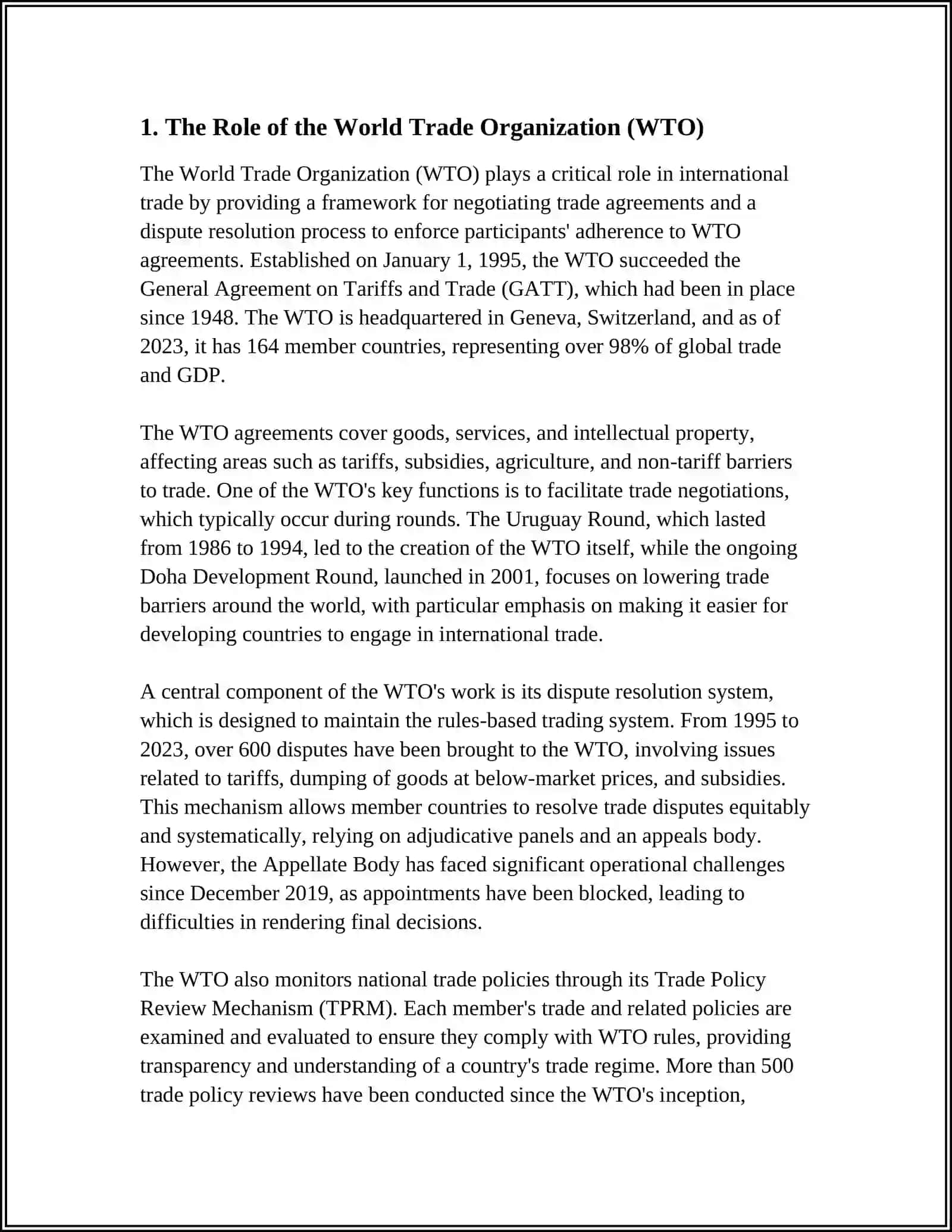 The Role of the World Trade Organization (WTO) 3