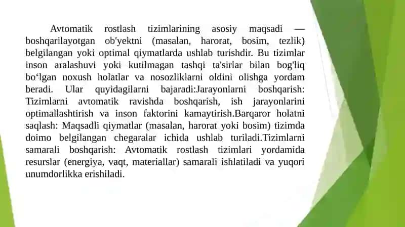Avtomatik rostlash sistemalariga qo‘yiladigan talablar 3