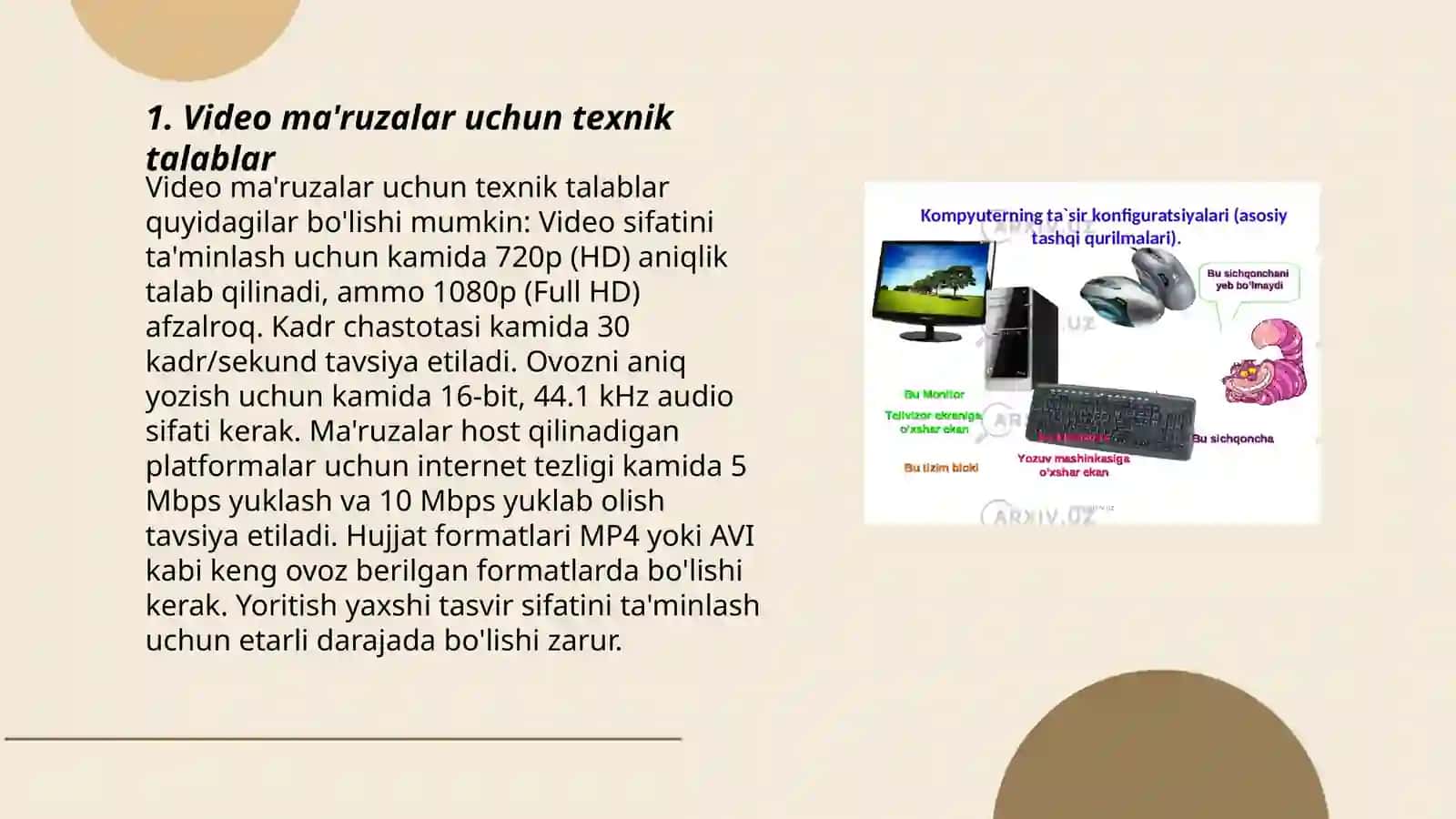Video ma'ruzalar uchun texnik talablar 3