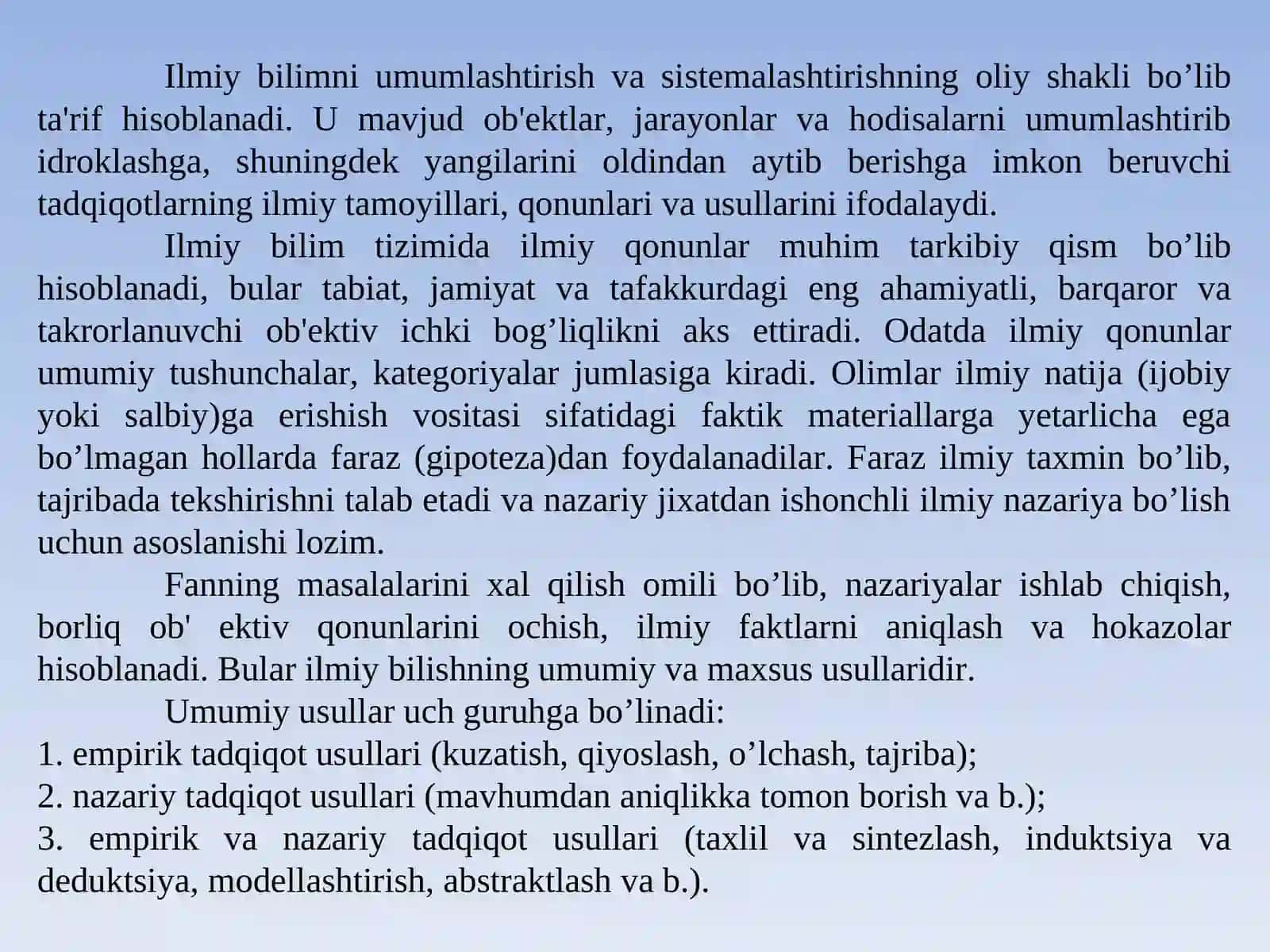 Ilmiy tadqiqot usullari. Ilmiy tadqiqotlar mavzusini tanlash va baholash. 3