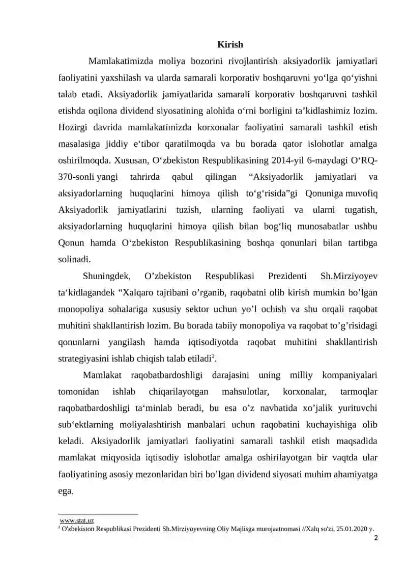 Aksiyadorlik jamiyatlarida dividend siyosatini takomillashtirish yo‘llari 3