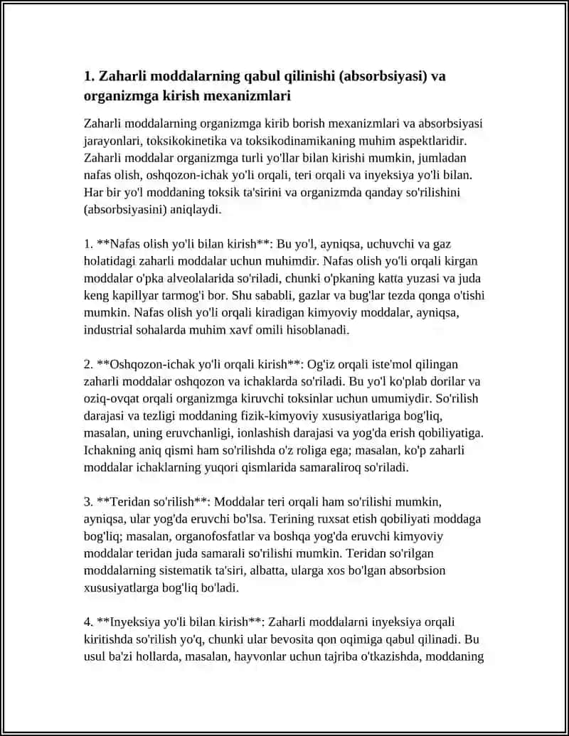 ZAHARLI MODDALARNING TOKSIKOKINETIKA VA TOKSIKODINAMIKASI 3